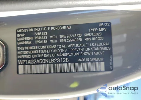 2022 Porsche Macan S z USA, uszkodzony, nr VIN WP1AG2A50NLB23128